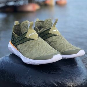 Olive Green Mesh Knit Slip-On Sneakers
